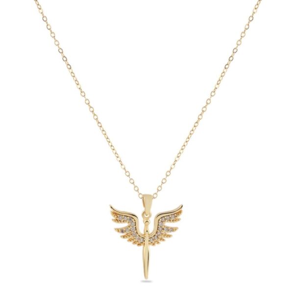 Melek Figürlü Altın Renkli Çelik Kolye