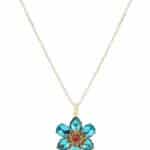 Safir Çiçek Figürlü Altın Renkli Çelik Kolye