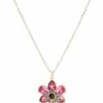 Yakut Çiçek Figürlü Altın Renkli Çelik Kolye