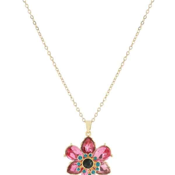 Yakut Çiçek Figürlü Altın Renkli Çelik Kolye
