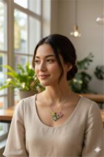 Üç Çiçek Figürlü Altın Renkli Çelik Kolye - Görsel 2