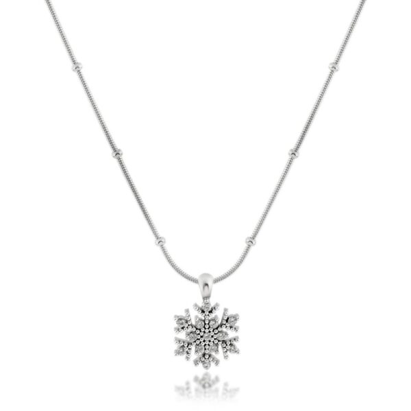 Kar Tanesi Figürlü Taşlı Gümüş Renk Çelik Kolye