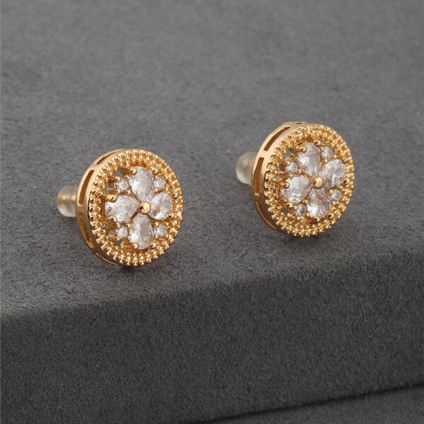 Yuvarlak Taşlı Altın Renk Çelik Küpe