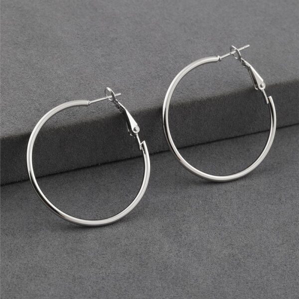 Düz Halka Gümüş Renkli Çelik Kilitli Küpe