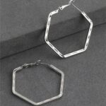 Altıgen Model Gümüş Renk Çelik Halka Küpe