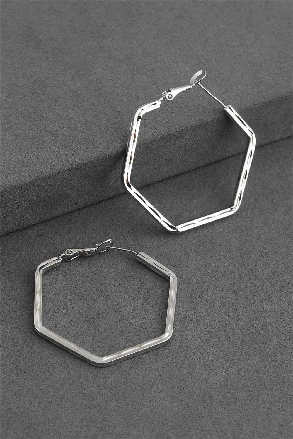 62834-Uploads-Urunresimleri-Buyuk-Celik-Kupe-64B90-Jpg.jpg Altıgen Model Gümüş Renk Çelik Halka Küpe - Görsel 1