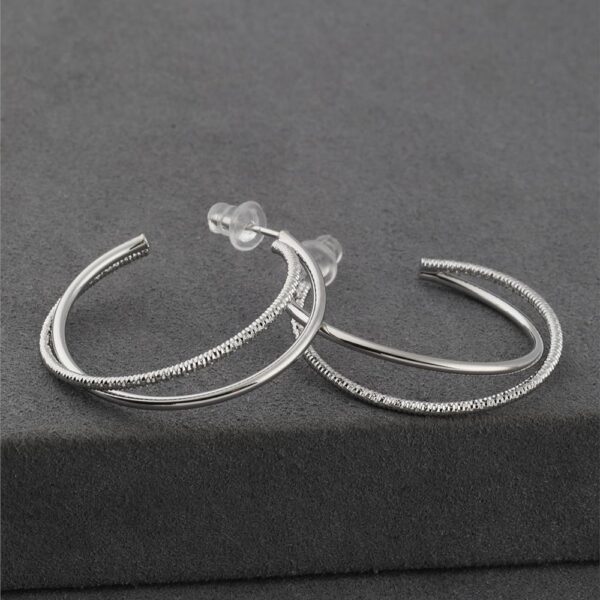 Çift Katmanlı Gümüş Renkli Çelik Halka Küpe