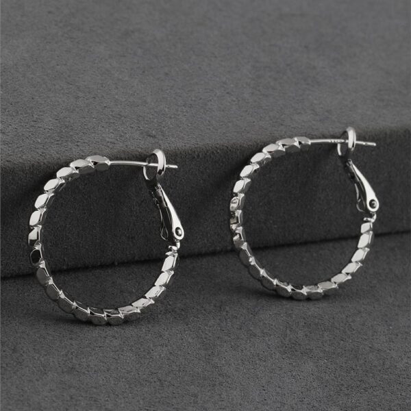 Dokulu Halka Form Gümüş Renkli Çelik Küpe