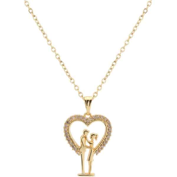 Sevgili Figürlü Altın Renkli Çelik Kolye