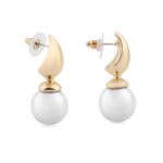 İnci Detaylı Altın Renk Çelik Küpe