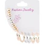 Altın ve Gümüş Renk Halka ve Top Detaylı Bijuteri Küpe Seti