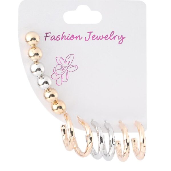 Altın ve Gümüş Renk Halka ve Top Detaylı Bijuteri Küpe Seti