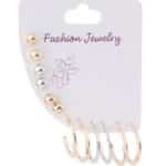 Altın ve Gümüş Renk Halka ve Top Detaylı Bijuteri Küpe Seti