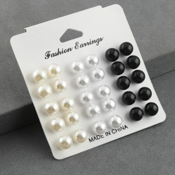 Siyah Beyaz Krem İnci Görünümlü Çoklu Bijuteri Küpe Seti