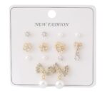 İnci ve Taş Detaylı Gold Renk Bijuteri Küpe Seti