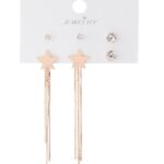 Altın Renk Yıldız Figürlü Zincir Sallantılı Bijuteri Çoklu Küpe Seti