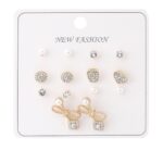 Taş ve İnci Detaylı Gold Renk Bijuteri Küpe Seti