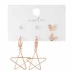 Altın Renk Yıldız ve Kelebek Figürlü Bijuteri Çoklu Küpe Seti