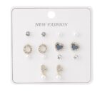 Kalp ve Halka Figürlü İnci Detaylı Gold Renk Bijuteri Küpe Seti