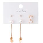 Altın Renk İnci ve Taş Detaylı Bijuteri Çoklu Küpe Seti