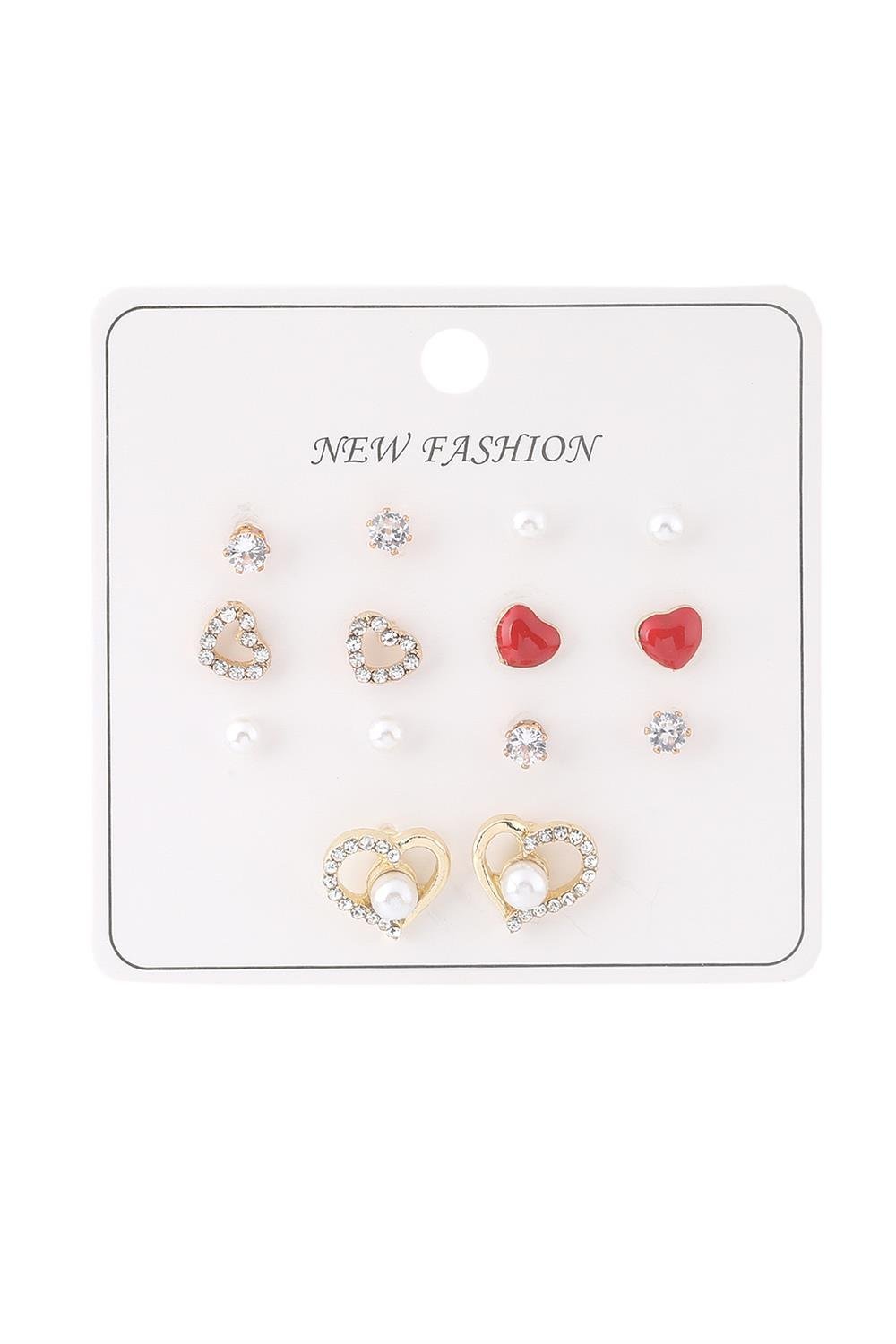 Bijuteri-Set-Kupe-Gold-74D6-F-Jpg.jpg Kalp Figürlü Taş Ve İnci Detaylı Gold Renk Bijuteri Küpe Seti - Görsel 1