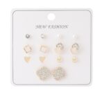 Taşlı ve Figürlü Gold Renk Bijuteri Küpe Seti