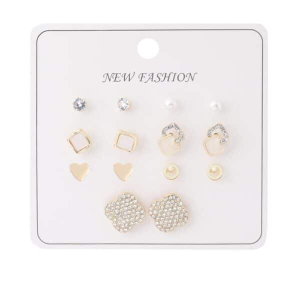 Taşlı ve Figürlü Gold Renk Bijuteri Küpe Seti