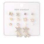 Yıldız Kalp ve Taş Detaylı Gold Renk Bijuteri Küpe Seti