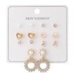 İnci ve Taş Detaylı Gold Renk Bijuteri Küpe Seti