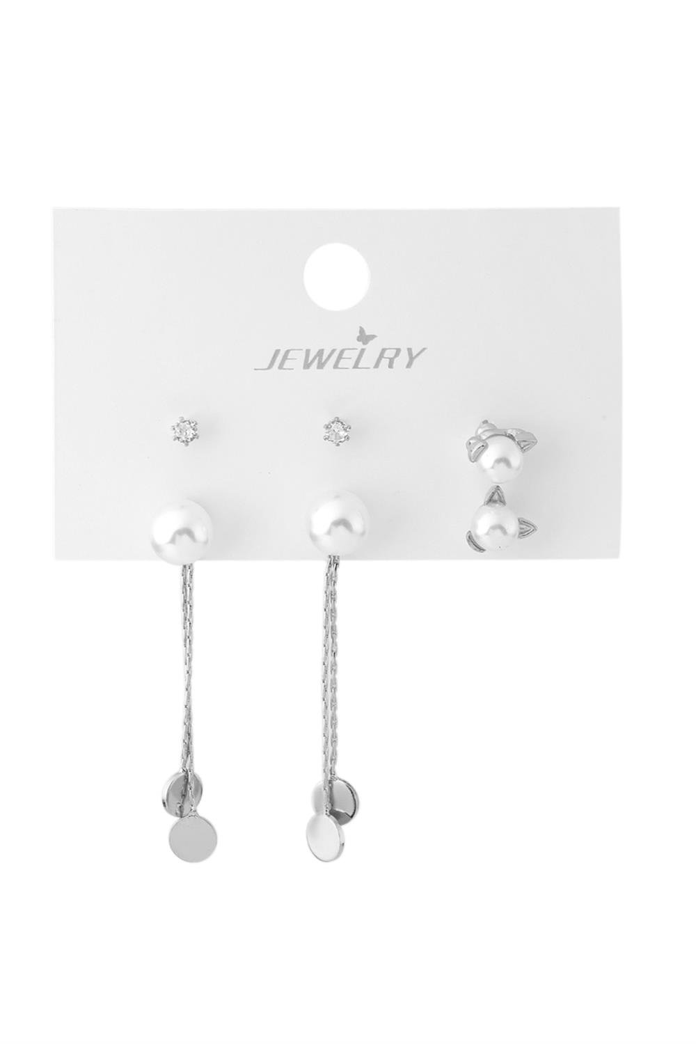 Bijuteri-Set-Kupe-Silver-09-414-Jpg.jpg Gümüş Renk İnci Detaylı Bijuteri Çoklu Küpe Seti - Görsel 1