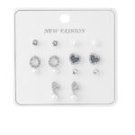 Kalp ve Halka Figürlü İnci Detaylı Silver Renk Bijuteri Küpe Seti