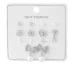 İnci ve Taş Detaylı Silver Renk Bijuteri Küpe Seti