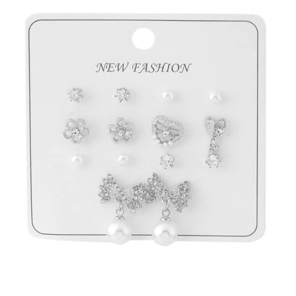 İnci ve Taş Detaylı Silver Renk Bijuteri Küpe Seti