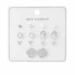 Geometrik ve Kalp Figürlü Taş Detaylı Silver Renk Bijuteri Küpe Seti
