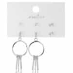 Gümüş Renk Halka ve Yıldız Detaylı Bijuteri Çoklu Küpe Seti