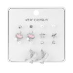 Yıldız ve Pembe Detaylı Silver Renk Bijuteri Küpe Seti