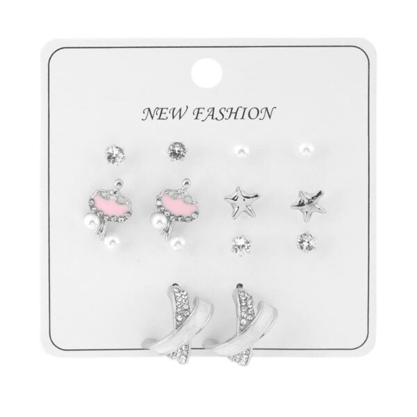 Yıldız ve Pembe Detaylı Silver Renk Bijuteri Küpe Seti