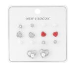 Kalp Figürlü Taş ve İnci Detaylı Silver Renk Bijuteri Küpe Seti