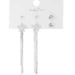 Gümüş Renk Yıldız Figürlü Zincir Sallantılı Bijuteri Çoklu Küpe Seti