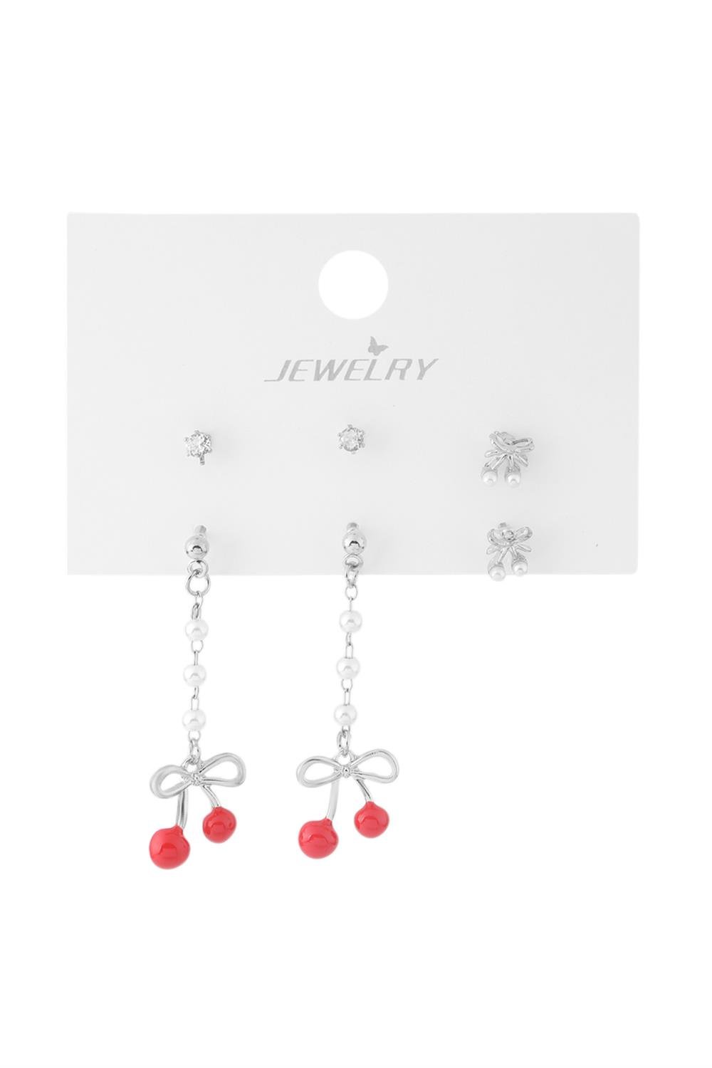 Bijuteri-Set-Kupe-Silver-Dd4-43-Jpg.jpg Gümüş Renk Kiraz Figürlü İnci Detaylı Bijuteri Çoklu Küpe Seti - Görsel 1