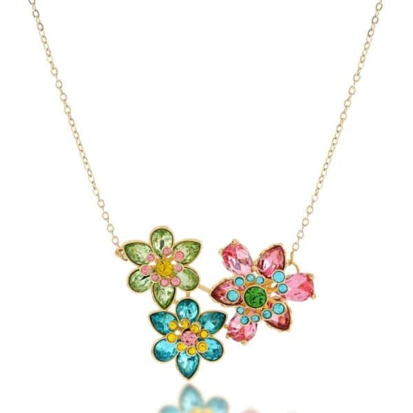 Üç Çiçek Figürlü Altın Renkli Çelik Kolye