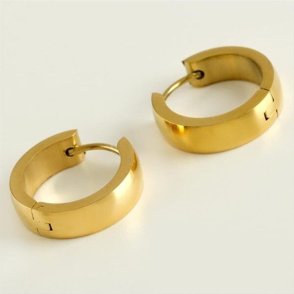 Gold Renk Düz Kalın Halka Çelik Küpe