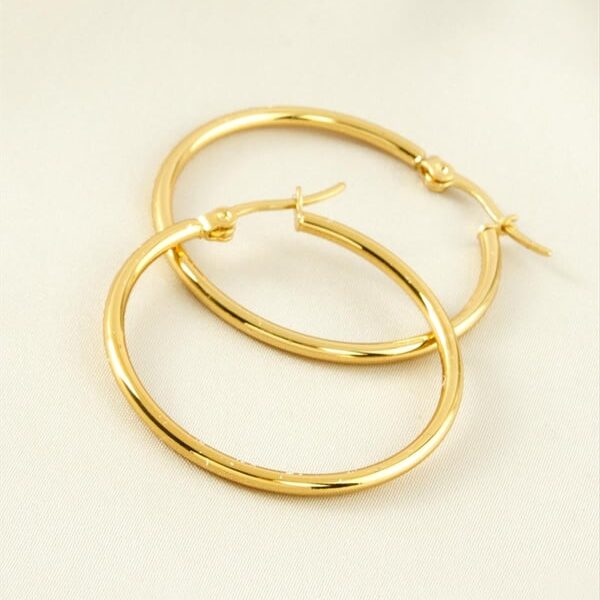 4 cm Gold Renk Lüks Paslanmaz Çelik Halka Küpe