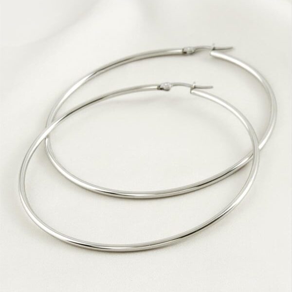 6 cm Silver Renk Lüks Paslanmaz Çelik Halka Küpe