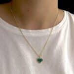 Yeşil Kalp Taşlı Gold Renk Bijuteri Kolye