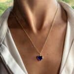 Mavi Kalp Taşlı Gold Renkli Bijuteri Kolye