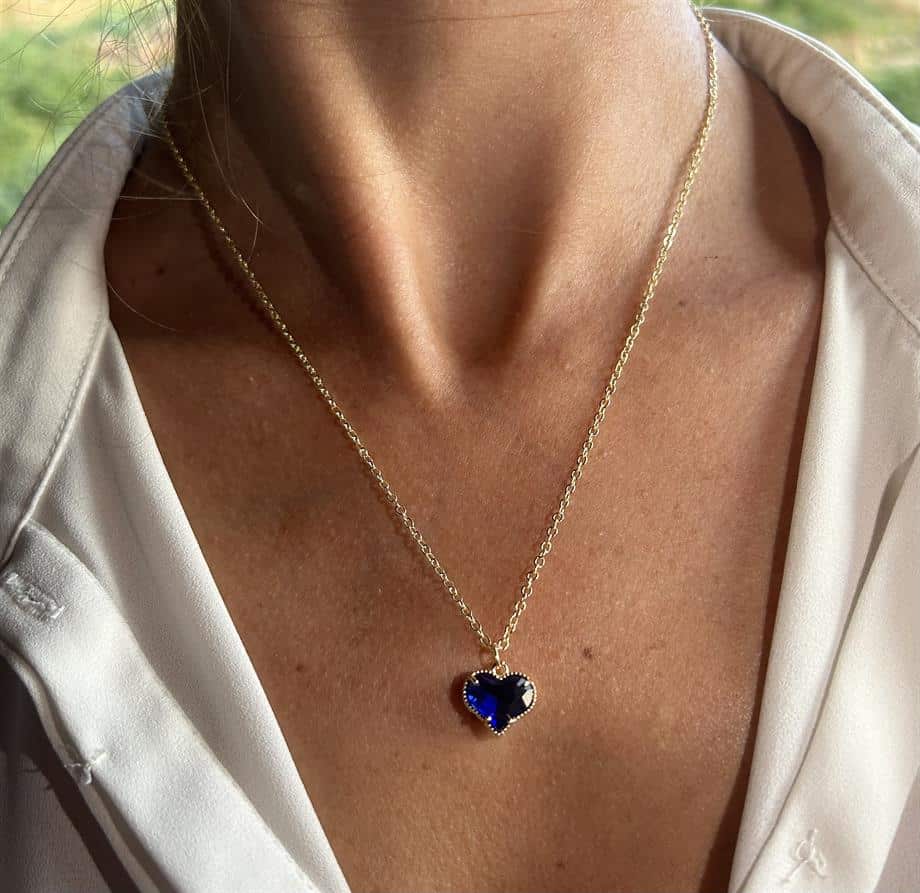 Image-1950-1020-Jpg.jpg Mavi Kalp Taşlı Gold Renkli Bijuteri Kolye - Görsel 1