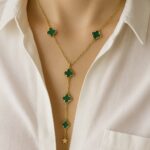 Yeşil Yonca Figürlü Gold Bijuteri Uzun Kolye