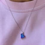Mor-Mavi Taşlı Kalp Figürlü Paslanmaz Çelik Kolye