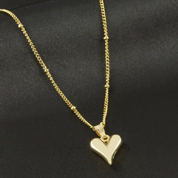 Düz Kalp Figürlü Gold Renk Paslanmaz Çelik Kolye